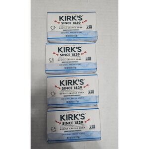 Lot of‎ 4 Kirk's Original Coco Castile Soap 4 oz Bars All Natural Coconut Oil